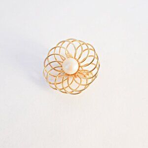 Vintage large gold tone faux Pearl figural brooch